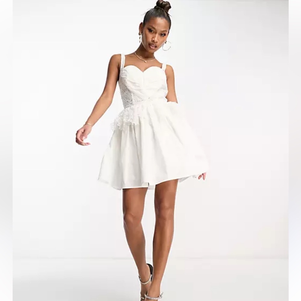 ASOS LUXE heart lace detail skater dress in white J6